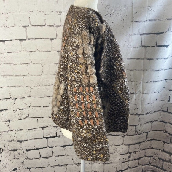 Nancy Bossio Vintage Hand Loomed Fur Wool Cardigan Brown Womens Size S/M - Picture 5 of 13